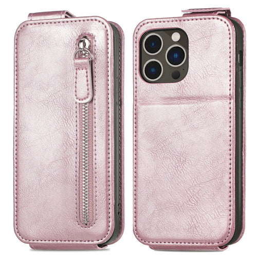 For iPhone 15 Pro Max Zipper Wallet Vertical Flip Leather Phone Case(Pink) - HoMEdemic™ 