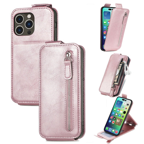 For iPhone 15 Pro Max Zipper Wallet Vertical Flip Leather Phone Case(Pink) - HoMEdemic™ 