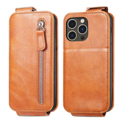 For iPhone 15 Pro Max Zipper Wallet Vertical Flip Leather Phone Case(Brown) - HoMEdemic™ 