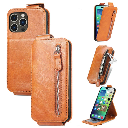 For iPhone 15 Pro Max Zipper Wallet Vertical Flip Leather Phone Case(Brown) - HoMEdemic™ 