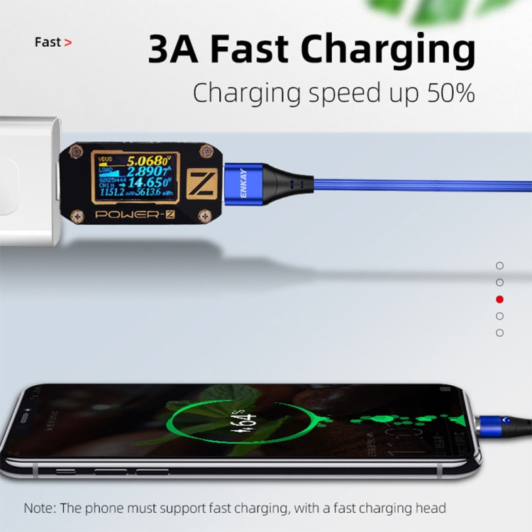 ENKAY 3A USB to 8 Pin Magnetic Fast Charging Data Cable with LED Light, Length:2m(Blue) - HoMEdemic™ 