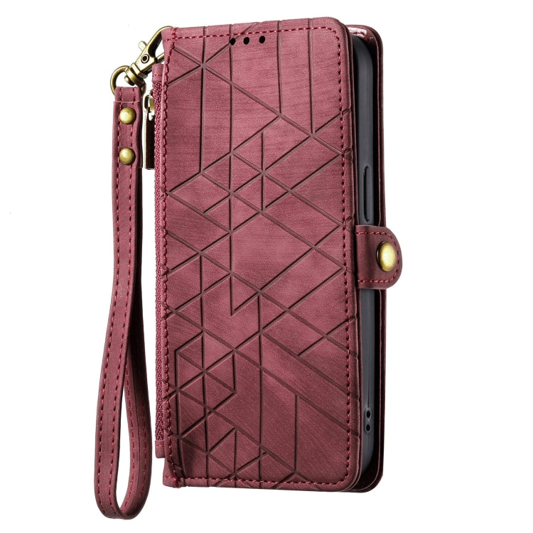 For iPhone 15 Pro Geometric Zipper Wallet Side Buckle Leather Phone Case(Red) - HoMEdemic™ 