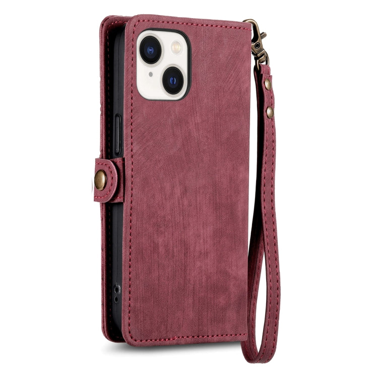 For iPhone 15 Pro Geometric Zipper Wallet Side Buckle Leather Phone Case(Red) - HoMEdemic™ 