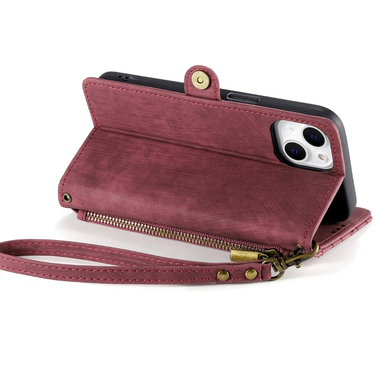 For iPhone 15 Pro Geometric Zipper Wallet Side Buckle Leather Phone Case(Red) - HoMEdemic™ 