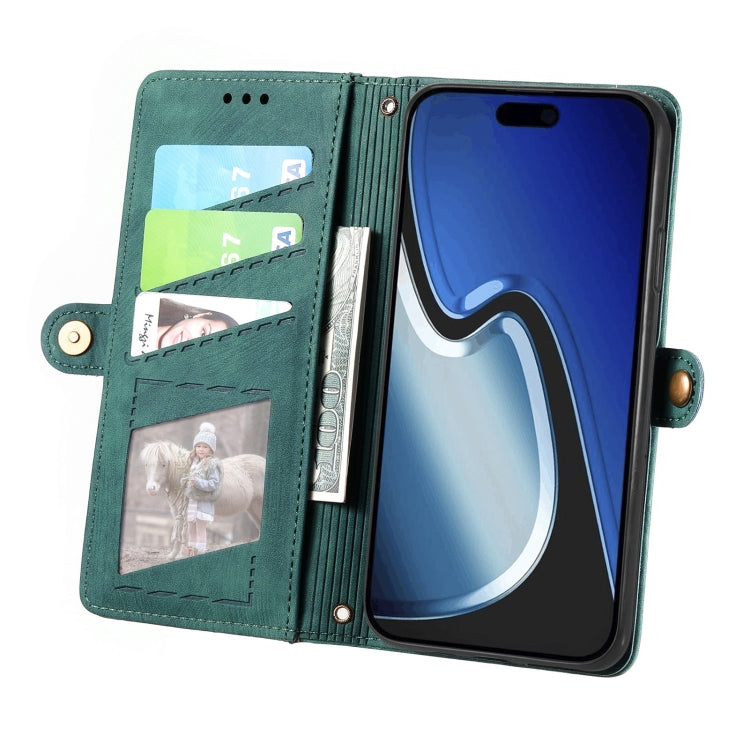 For iPhone 15 Pro Geometric Zipper Wallet Side Buckle Leather Phone Case(Green) - HoMEdemic™ 