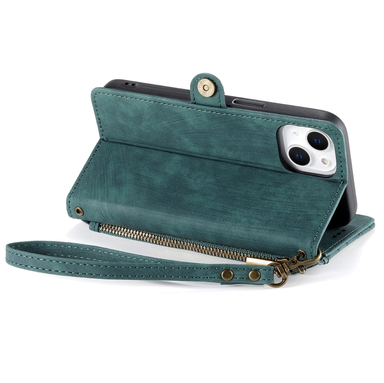 For iPhone 15 Pro Geometric Zipper Wallet Side Buckle Leather Phone Case(Green) - HoMEdemic™ 