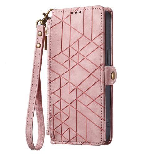 For iPhone 15 Pro Max Geometric Zipper Wallet Side Buckle Leather Phone Case(Pink) - HoMEdemic™ 