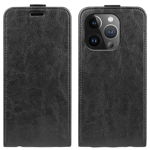 For iPhone 15 Pro Max R64 Texture Single Vertical Flip Leather Phone Case(Black) - HoMEdemic™ 