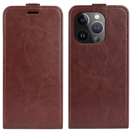 For iPhone 15 Pro Max R64 Texture Single Vertical Flip Leather Phone Case(Brown) - HoMEdemic™ 