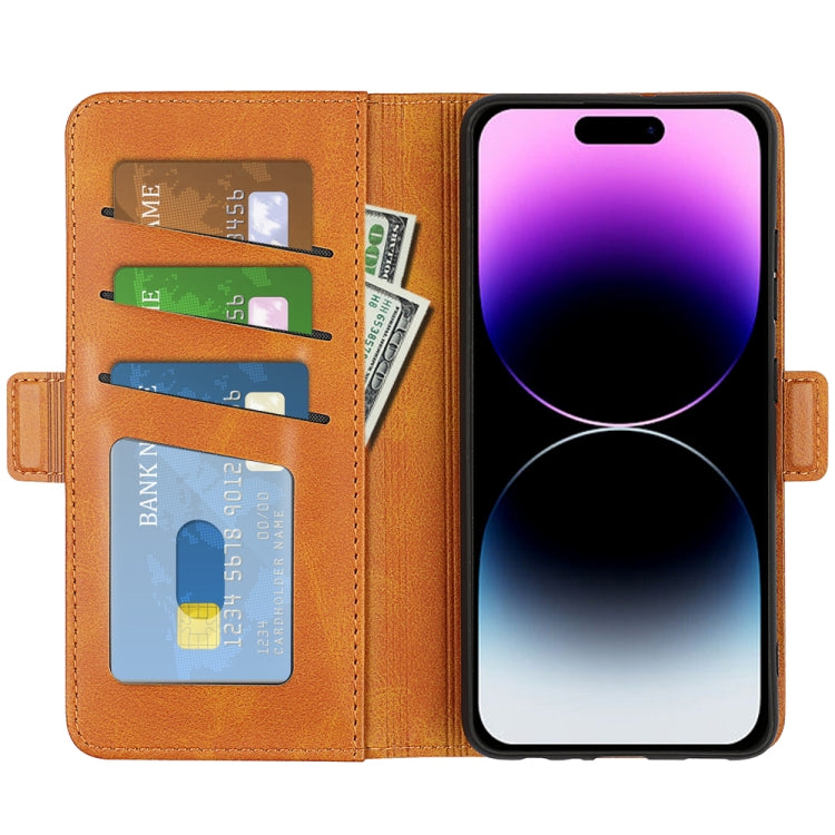 For iPhone 15 Pro Dual-side Magnetic Buckle Horizontal Flip Leather Phone Case(Yellow) - HoMEdemic™ 