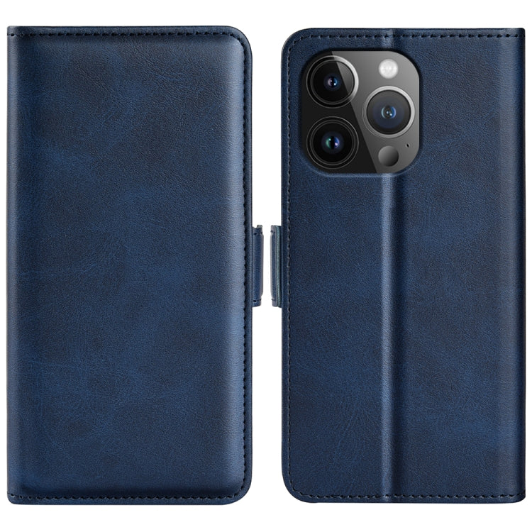 For iPhone 15 Pro Dual-side Magnetic Buckle Horizontal Flip Leather Phone Case(Dark Blue) - HoMEdemic™ 