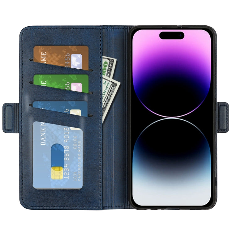 For iPhone 15 Pro Dual-side Magnetic Buckle Horizontal Flip Leather Phone Case(Dark Blue) - HoMEdemic™ 