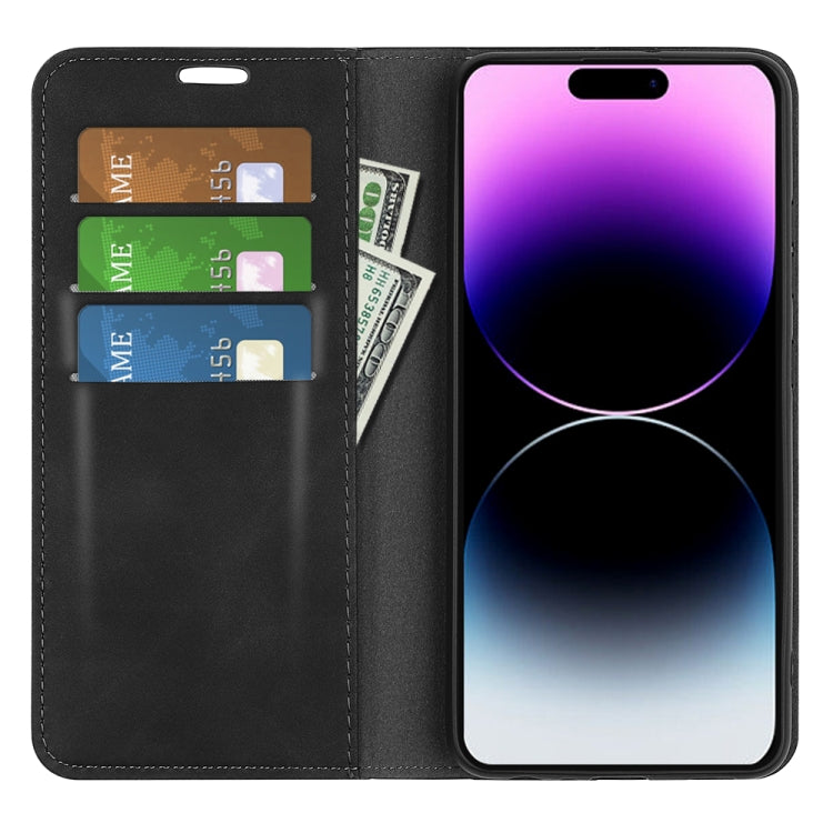 For iPhone 15 Pro Retro-skin  Magnetic Suction Leather Phone Case(Black) - HoMEdemic™ 