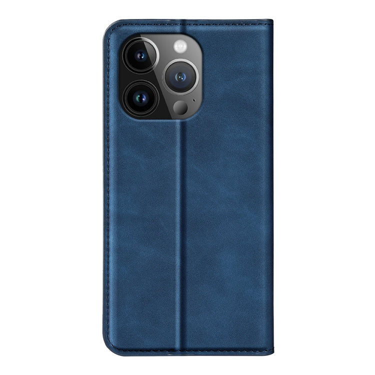 For iPhone 15 Pro Retro-skin  Magnetic Suction Leather Phone Case(Dark Blue) - HoMEdemic™ 