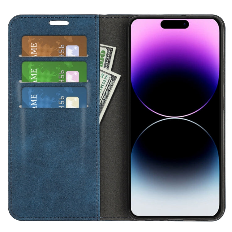 For iPhone 15 Pro Retro-skin  Magnetic Suction Leather Phone Case(Dark Blue) - HoMEdemic™ 