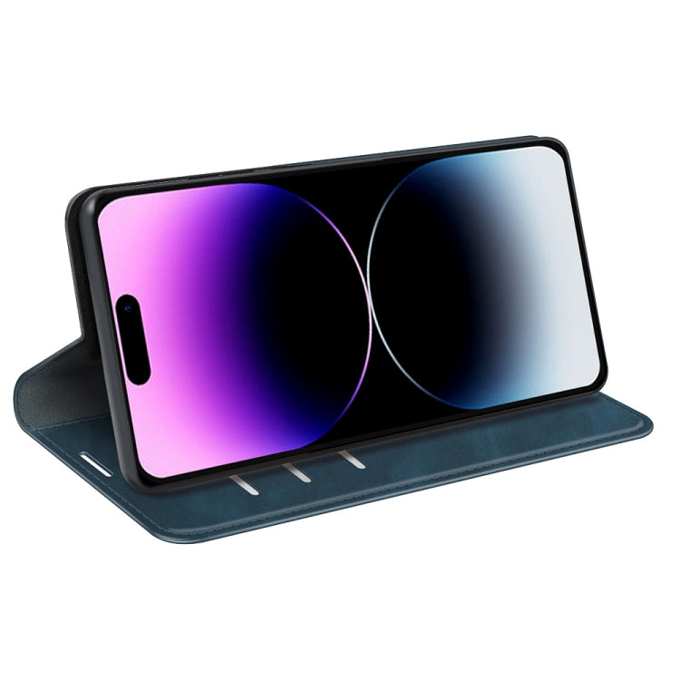 For iPhone 15 Pro Retro-skin  Magnetic Suction Leather Phone Case(Dark Blue) - HoMEdemic™ 