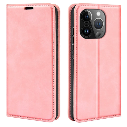 For iPhone 15 Pro Max Retro-skin  Magnetic Suction Leather Phone Case(Pink) - HoMEdemic™ 