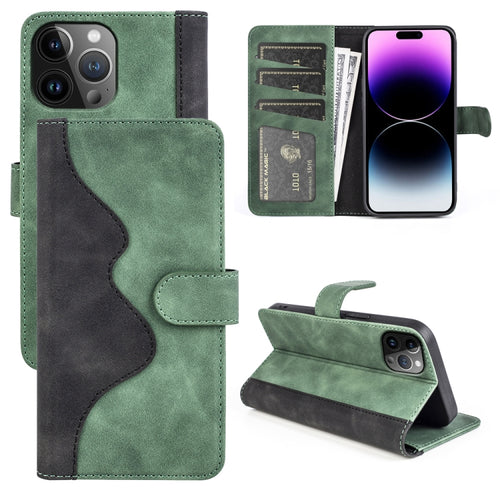 For iPhone 15 Pro Max Stitching Horizontal Flip Leather Phone Case(Green) - HoMEdemic™ 