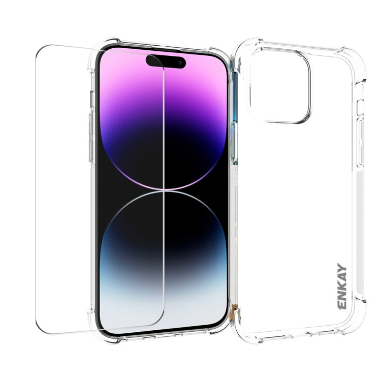 For iPhone 14 Pro Max ENKAY Transparent TPU Shockproof Phone Case with Glass Film - HoMEdemic™ 