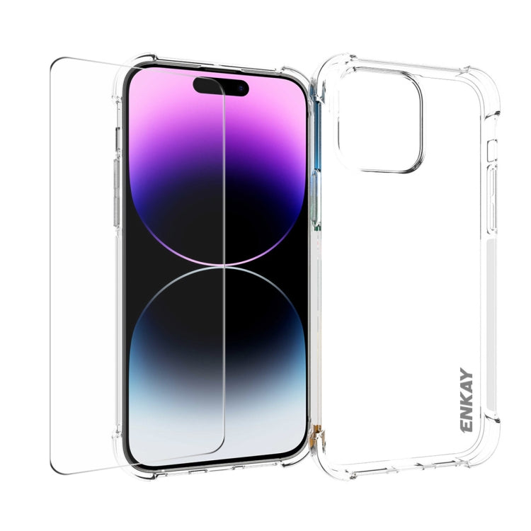 For iPhone 15 Pro Max ENKAY Transparent TPU Shockproof Phone Case with Glass Film - HoMEdemic™ 
