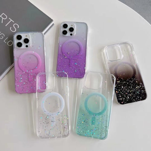 For iPhone 15 Pro Max Glitter MagSafe Hybrid Clear TPU Phone Case(White) - HoMEdemic™ 