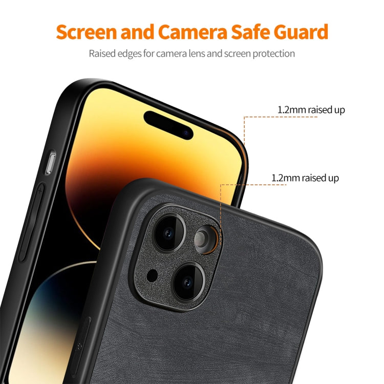 For iPhone 15 ENKAY Retro Leather Skin PC Phone Case with High Aluminum-silicon Glass Film(Blue) - HoMEdemic™ 