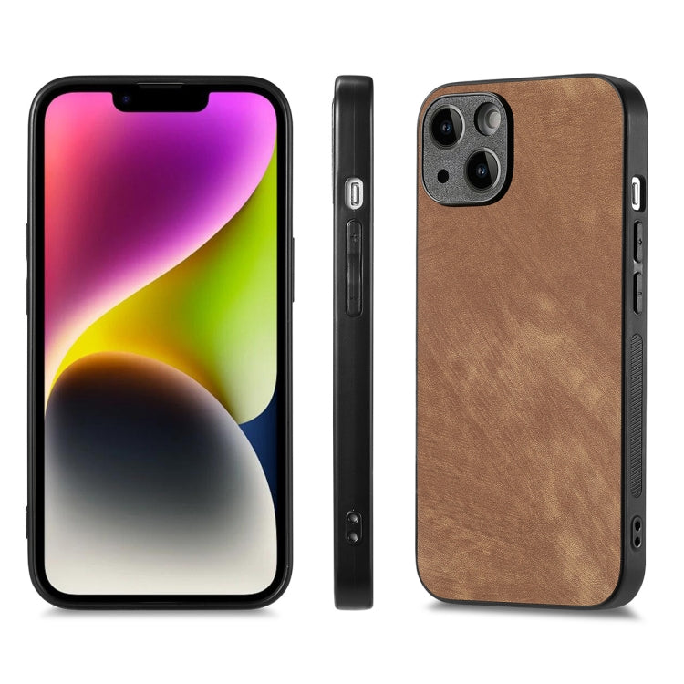 For iPhone 14 Plus ENKAY Retro Leather Skin PC Phone Case with High Aluminum-silicon Glass Film(Brown) - HoMEdemic™ 