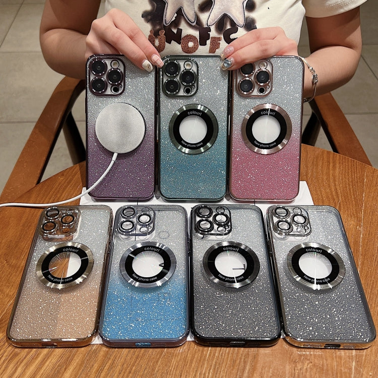 For iPhone 15 Pro Max Gradient Glitter Electroplating MagSafe TPU Phone Case(Silver) - HoMEdemic™ 