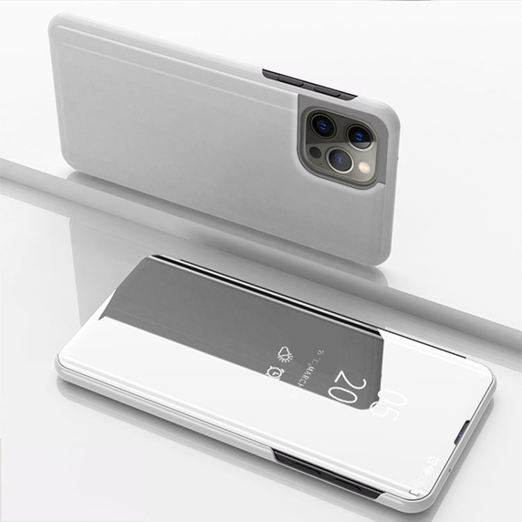 For iPhone 15 Pro Max Plated Mirror Horizontal Flip Leather Phone Case with Holder(Silver) - HoMEdemic™ 