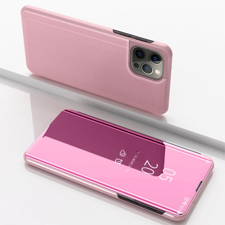 For iPhone 15 Pro Max Plated Mirror Horizontal Flip Leather Phone Case with Holder(Rose Gold) - HoMEdemic™ 
