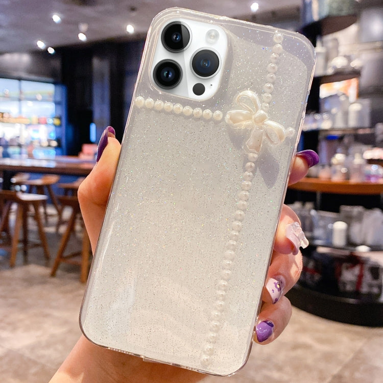 For iPhone 15 Pro Pearl Bow Glitter Epoxy TPU Phone Case(Cross Knots) - HoMEdemic™ 