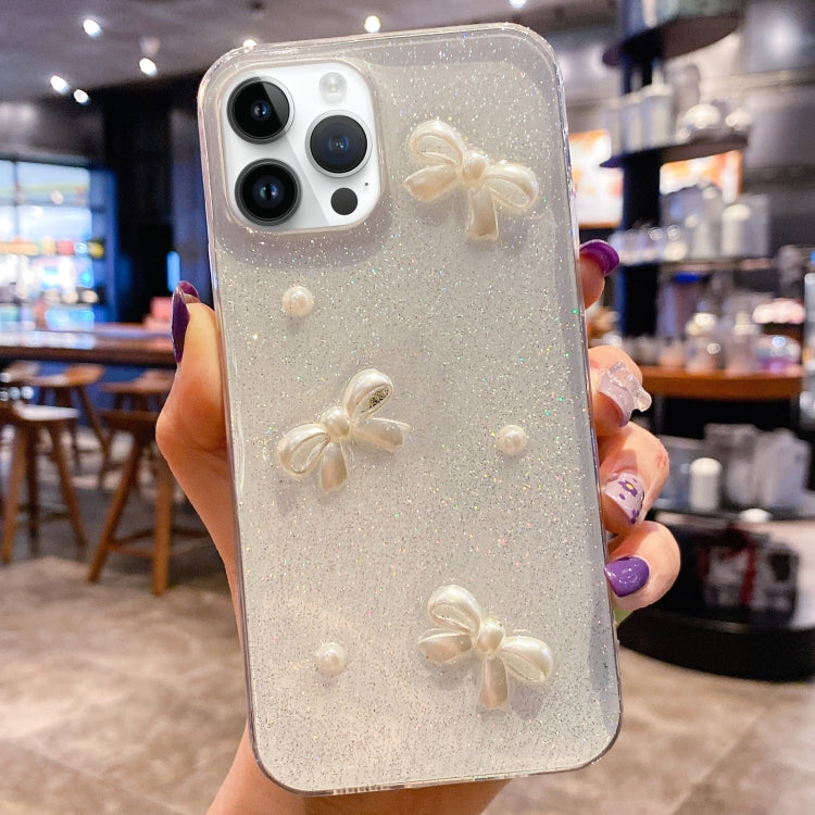 For iPhone 15 Pro Pearl Bow Glitter Epoxy TPU Phone Case(Three Knots) - HoMEdemic™ 