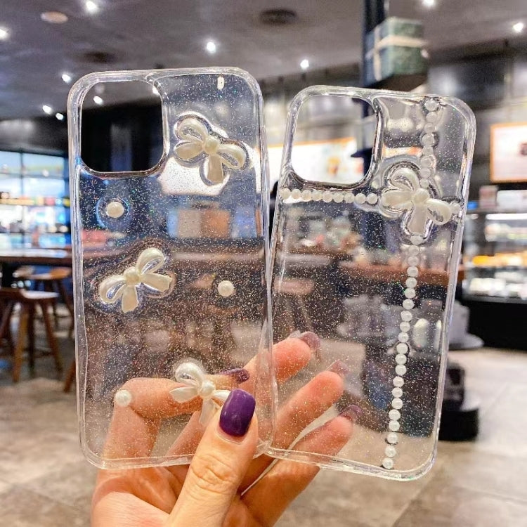 For iPhone 15 Pro Pearl Bow Glitter Epoxy TPU Phone Case(Cross Knots) - HoMEdemic™ 