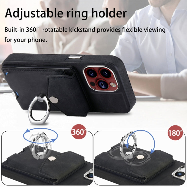 For iPhone 15 Pro Electroplating Skin-feel Leather Ring Card Wallet Phone Case(Black) - HoMEdemic™ 