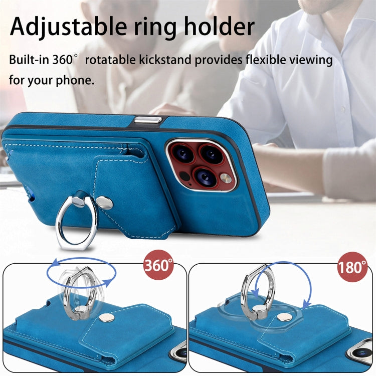 For iPhone 15 Pro Electroplating Skin-feel Leather Ring Card Wallet Phone Case(Blue) - HoMEdemic™ 
