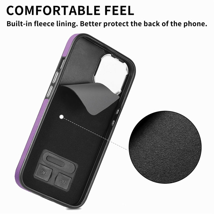 For iPhone 15 Pro Electroplating Skin-feel Leather Ring Card Wallet Phone Case(Purple) - HoMEdemic™ 