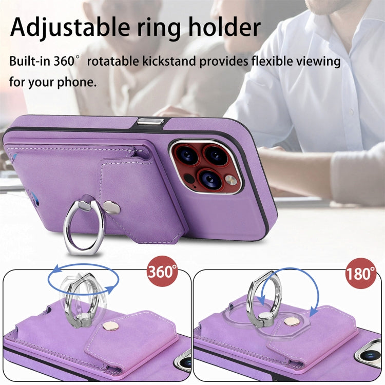 For iPhone 15 Pro Electroplating Skin-feel Leather Ring Card Wallet Phone Case(Purple) - HoMEdemic™ 
