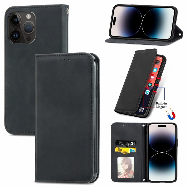 For iPhone 15 Pro Retro Skin Feel Magnetic Flip Leather Phone Case(Black) - HoMEdemic™ 