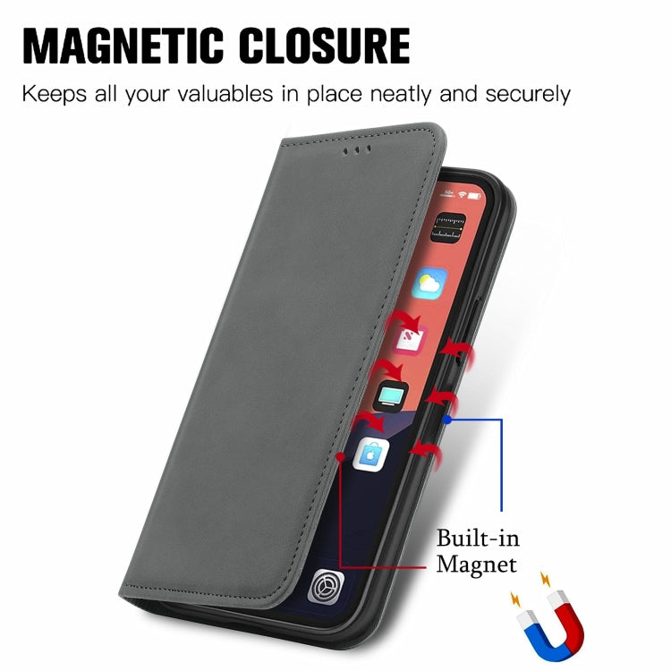 For iPhone 15 Pro Retro Skin Feel Magnetic Flip Leather Phone Case(Gray) - HoMEdemic™ 