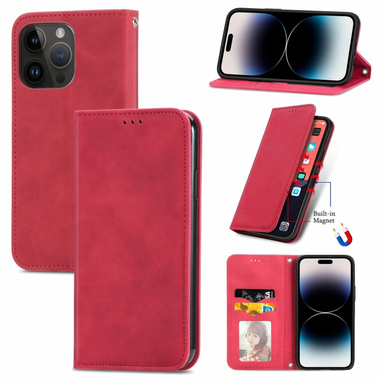 For iPhone 15 Pro Max Retro Skin Feel Magnetic Flip Leather Phone Case(Red) - HoMEdemic™ 
