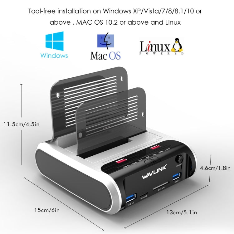 Wavlink ST336A SSD HDD Fast Offline Clone SATA  USB 3.0 External Hard Drive Case(UK Plug) - HoMEdemic™ 