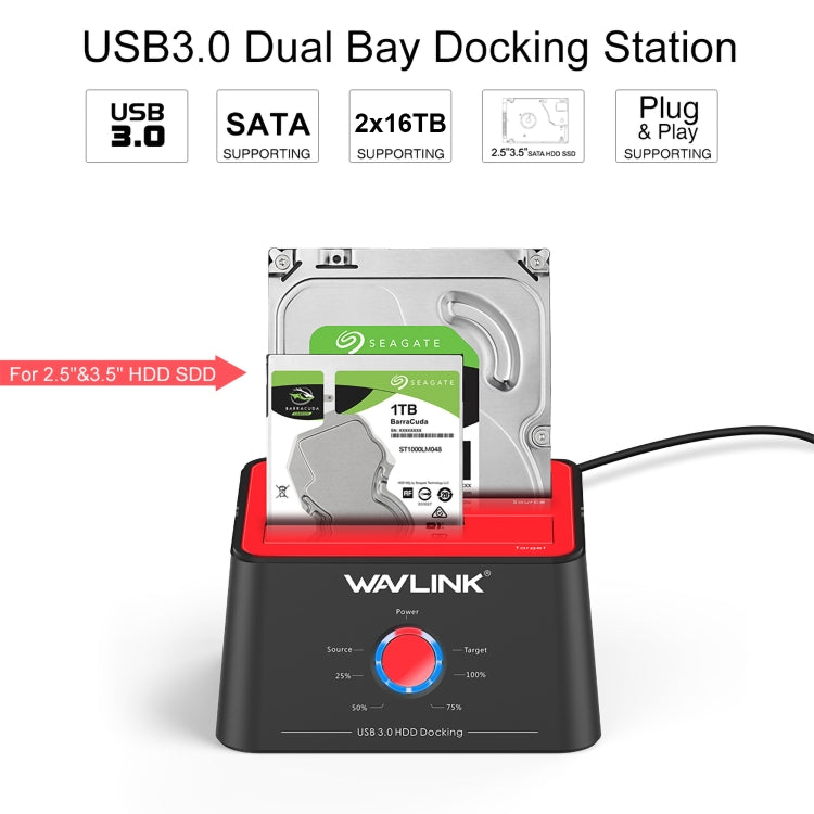 Wavlink ST334U SSD Dual Bay External Hard Drive Docking Station USB 3.0 to SATA I/II/III(US Plug) - HoMEdemic™ 