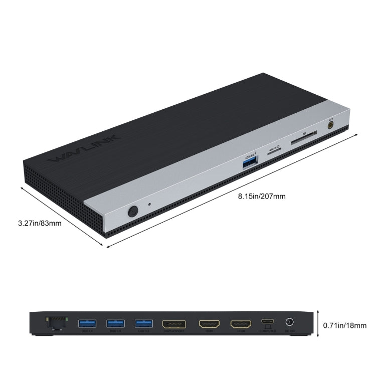 Wavlink UMD05 Display Port HDMI Port RJ45 Ethernet Triple Display MST Laptop Docking Station, Plug:EU Plug - HoMEdemic™ 