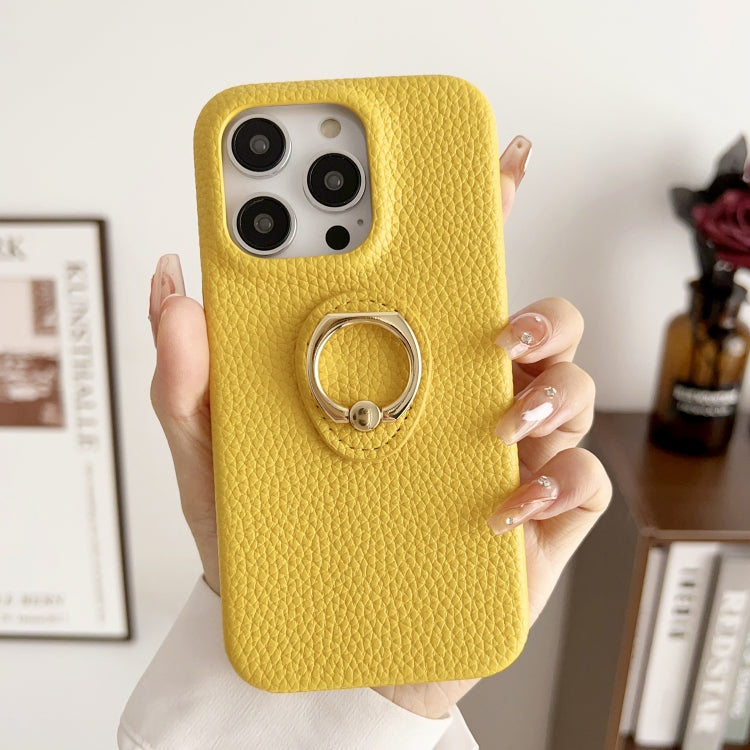 For iPhone 15 Pro Max Litchi Texture Ring Holder Shockproof Phone Case(Yellow) - HoMEdemic™ 