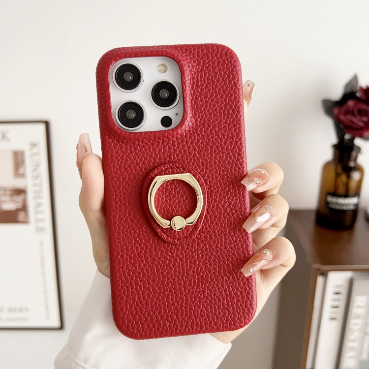 For iPhone 15 Pro Litchi Texture Ring Holder Shockproof Phone Case(Red) - HoMEdemic™ 