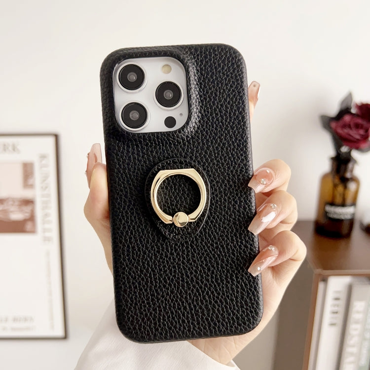 For iPhone 15 Pro Litchi Texture Ring Holder Shockproof Phone Case(Black) - HoMEdemic™ 
