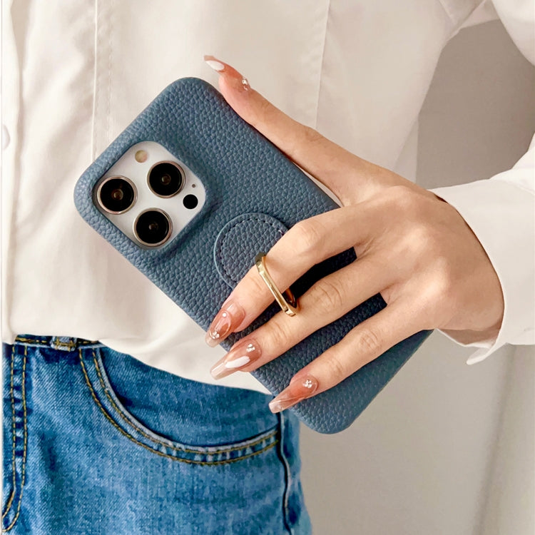 For iPhone 15 Pro Litchi Texture Ring Holder Shockproof Phone Case(Grey) - HoMEdemic™ 