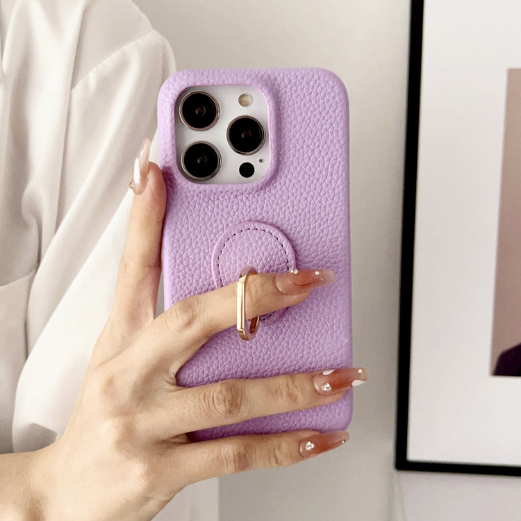 For iPhone 15 Pro Litchi Texture Ring Holder Shockproof Phone Case(Pink) - HoMEdemic™ 