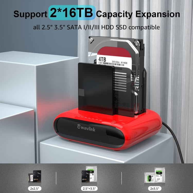 Wavlink ST341U Dual Bay External Hard Drive Docking Station Support Offline Clone Function(AU Plug) - HoMEdemic™ 