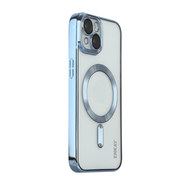 For iPhone 15 Plus ENKAY Hat-Prince Magsafe Electroplated TPU Clear Shockproof Phone Case(Light Blue) - HoMEdemic™ 